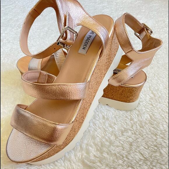 STEVE MADDEN Kirsten Rose Leather Platform Wedge Sandals Strappy Platform 10 - Picture 12 of 12